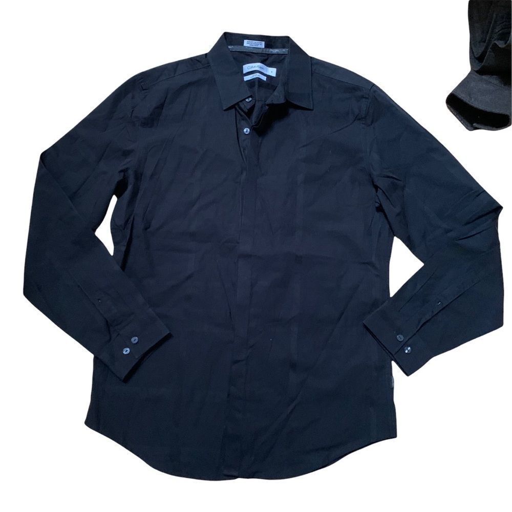 Calvin Klein Black Long Sleeve Slim Fit Dress Shirt Size Medium